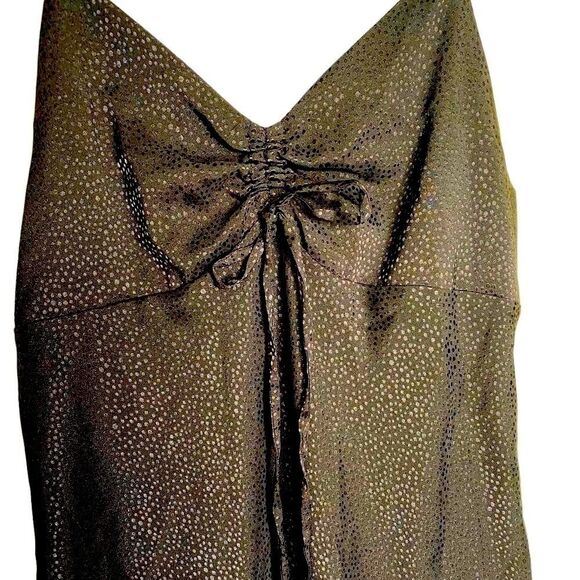 Y2K Black Satin Babydoll Midi Slip Dress Ruched Bust Whimsigoth Dark Romantic - Picture 6 of 10